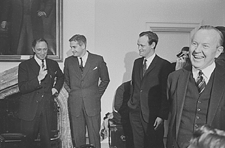 Pierre Elliott Trudeau, John Turner, Jean Chrétien and Prime Minister Lester B. Pearson, 1967, by Duncan Cameron