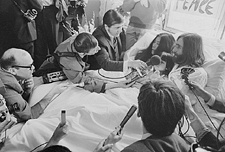 John Lennon and Yoko Ono at their "bed-in" for Peace, Montreal, May 1969