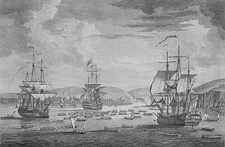 The First Attack made by the British Fleet, Port Andro, Belleisle, 1761, by Dominic Serres, engraving by John Boydell, 1777