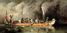 Canoe Manned by Voyageurs Passing a Waterfall, 1869, by Frances Anne Hopkins (1838-1919)