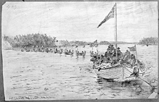 Le gouverneur général et son groupe traversant le lac des Bois