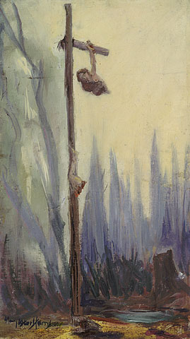 Tragedy of War in Dear Old Battered France, ca. 1920. Oil on plywood. 46.1 x 25.9 cm.