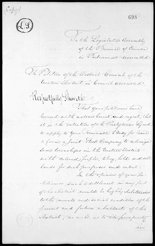 Petition, Sandwich, Ontario, February 19, 1849