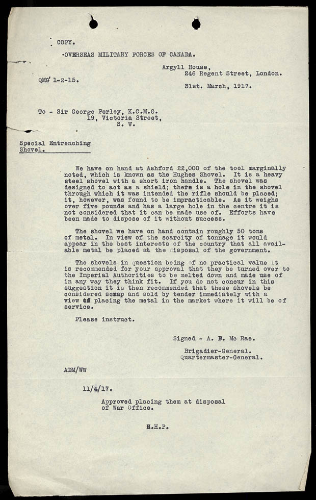 Letter about the MacAdam shovel