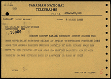 War telegram, Sergeant Aubrey Cosens, March 4, 1945