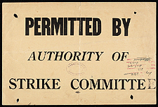 Laissez-passer utilisé lors de la grève générale de Winnipeg, 1919