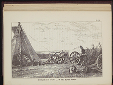 Buffalo-skin lodge and Red River carts