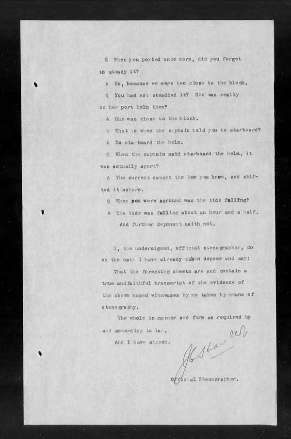 Wrecks, Casualties and Salvage - Formal Investigations - S.S. INISHOWEN HEAD