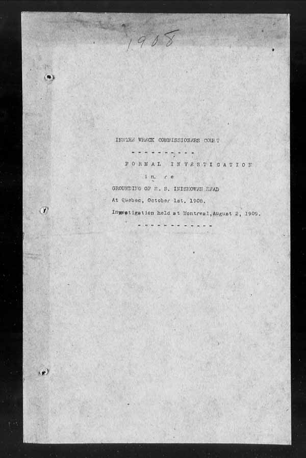 Wrecks, Casualties and Salvage - Formal Investigations - S.S. INISHOWEN HEAD
