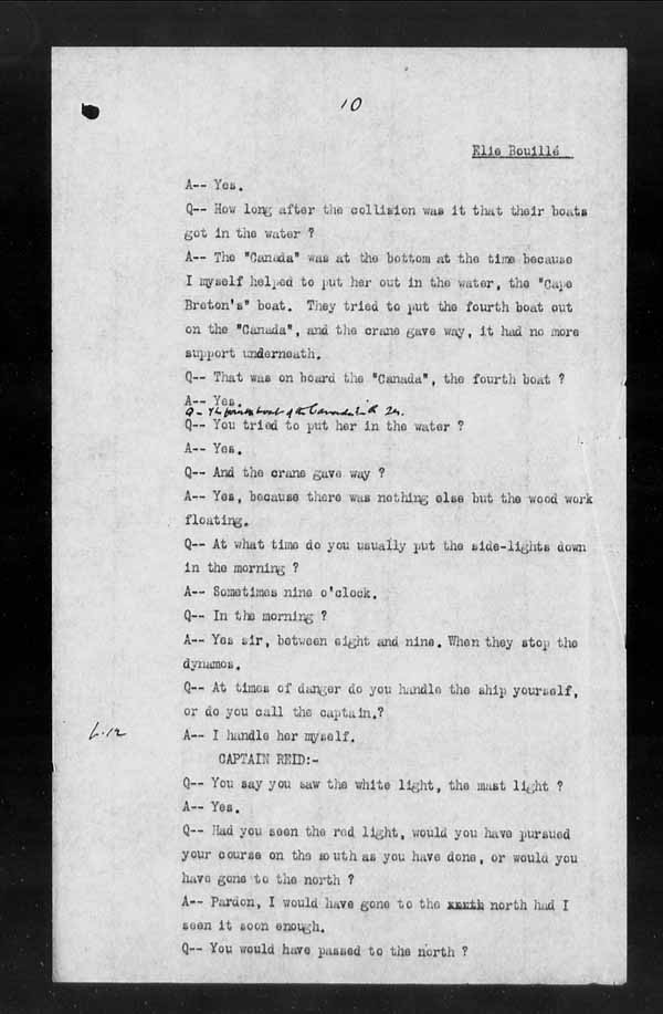 Wrecks, Casualties and Salvage - Formal Investigations - Collision Between S.S. CAPE BRETON and S.S. CANADA