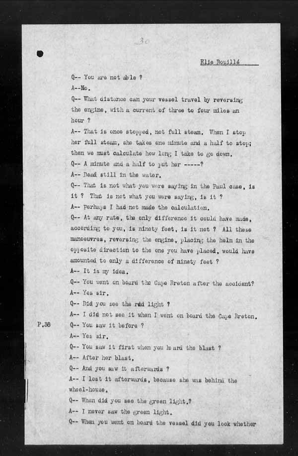Wrecks, Casualties and Salvage - Formal Investigations - Collision Between S.S. CAPE BRETON and S.S. CANADA