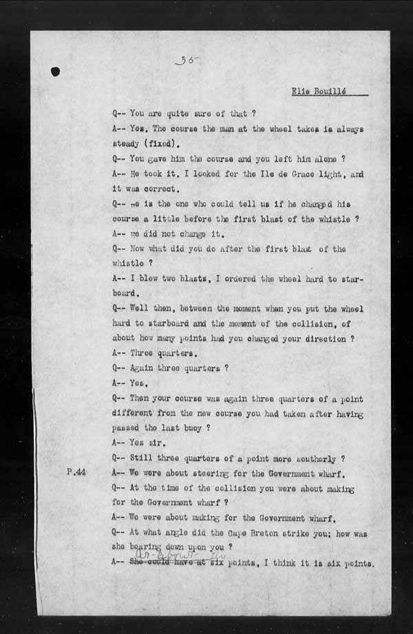 Wrecks, Casualties and Salvage - Formal Investigations - Collision Between S.S. CAPE BRETON and S.S. CANADA