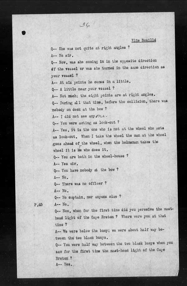 Wrecks, Casualties and Salvage - Formal Investigations - Collision Between S.S. CAPE BRETON and S.S. CANADA