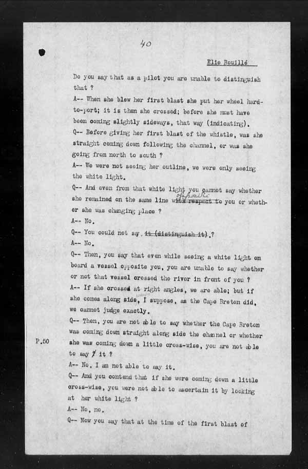 Wrecks, Casualties and Salvage - Formal Investigations - Collision Between S.S. CAPE BRETON and S.S. CANADA