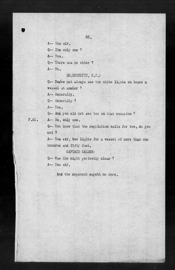 Wrecks, Casualties and Salvage - Formal Investigations - Collision Between S.S. CAPE BRETON and S.S. CANADA