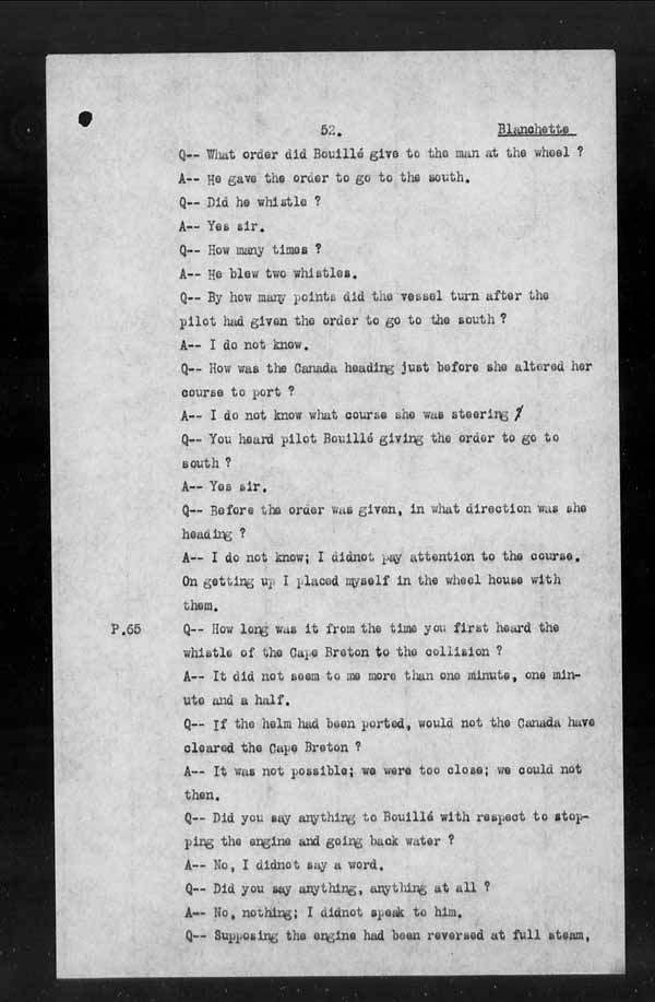 Wrecks, Casualties and Salvage - Formal Investigations - Collision Between S.S. CAPE BRETON and S.S. CANADA