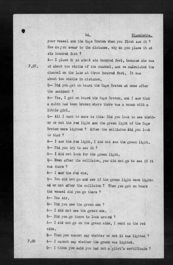 Wrecks, Casualties and Salvage - Formal Investigations - Collision Between S.S. CAPE BRETON and S.S. CANADA