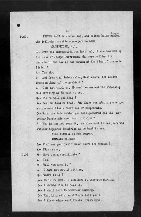 Wrecks, Casualties and Salvage - Formal Investigations - Collision Between S.S. CAPE BRETON and S.S. CANADA