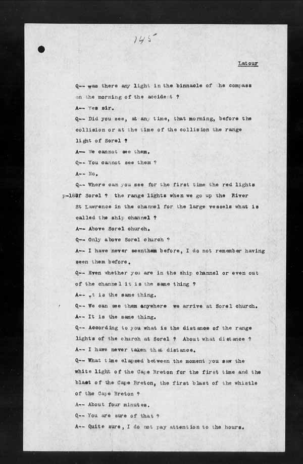 Wrecks, Casualties and Salvage - Formal Investigations - Collision Between S.S. CAPE BRETON and S.S. CANADA