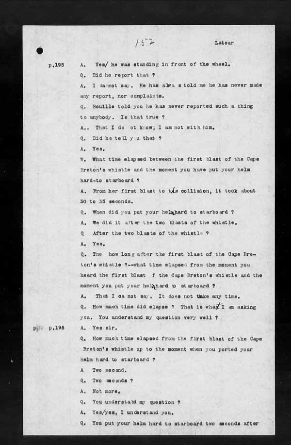 Wrecks, Casualties and Salvage - Formal Investigations - Collision Between S.S. CAPE BRETON and S.S. CANADA