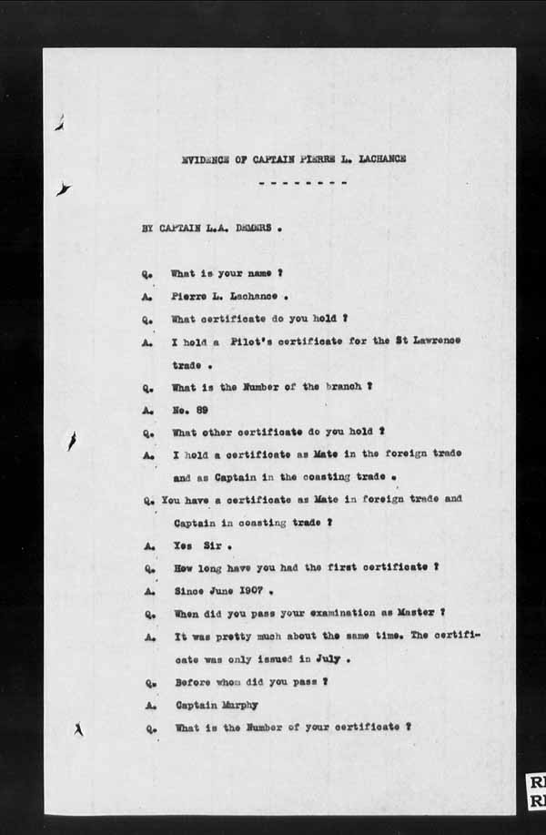 Wrecks, Casualties and Salvage - Formal Investigations - S.S. CAMPANA