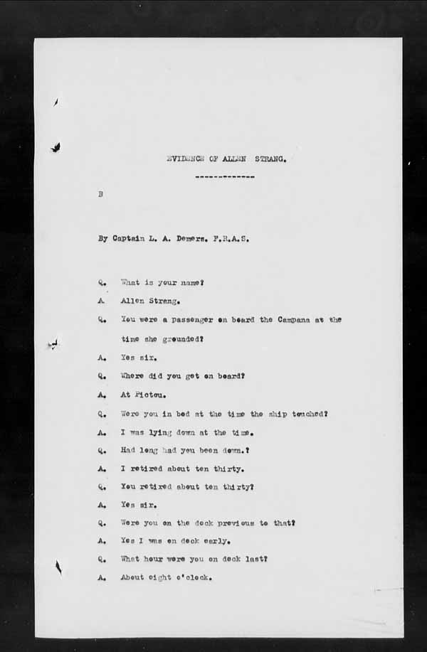 Wrecks, Casualties and Salvage - Formal Investigations - S.S. CAMPANA