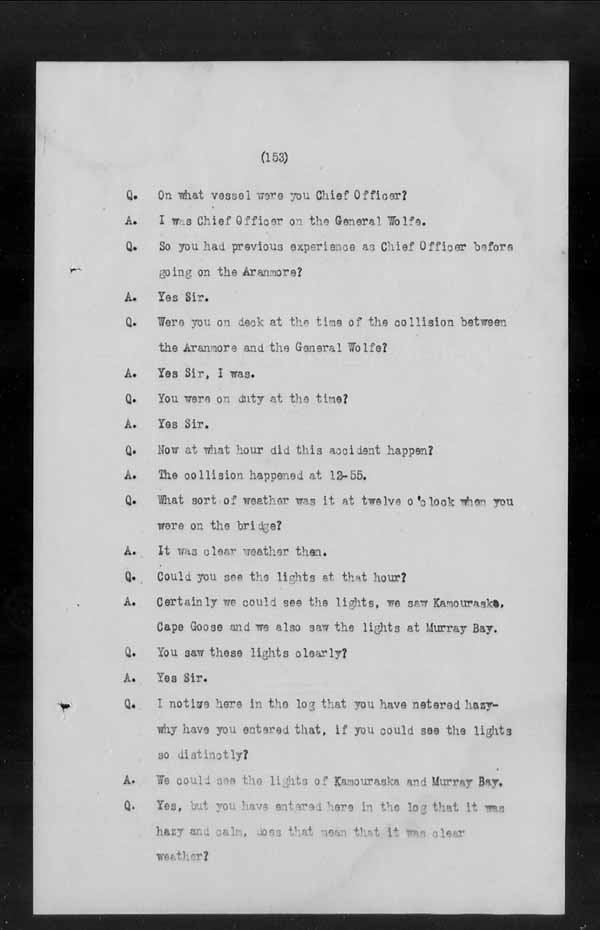 Wrecks, Casualties and Salvage - Formal Investigations - Collision Between S.S. GENERAL WOLFE and S.S. ARANMORE