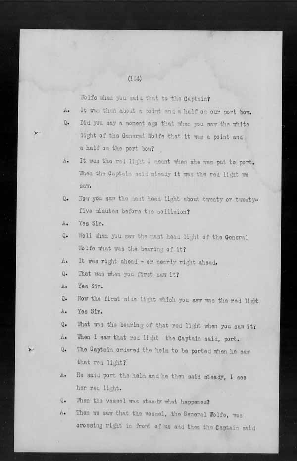 Wrecks, Casualties and Salvage - Formal Investigations - Collision Between S.S. GENERAL WOLFE and S.S. ARANMORE