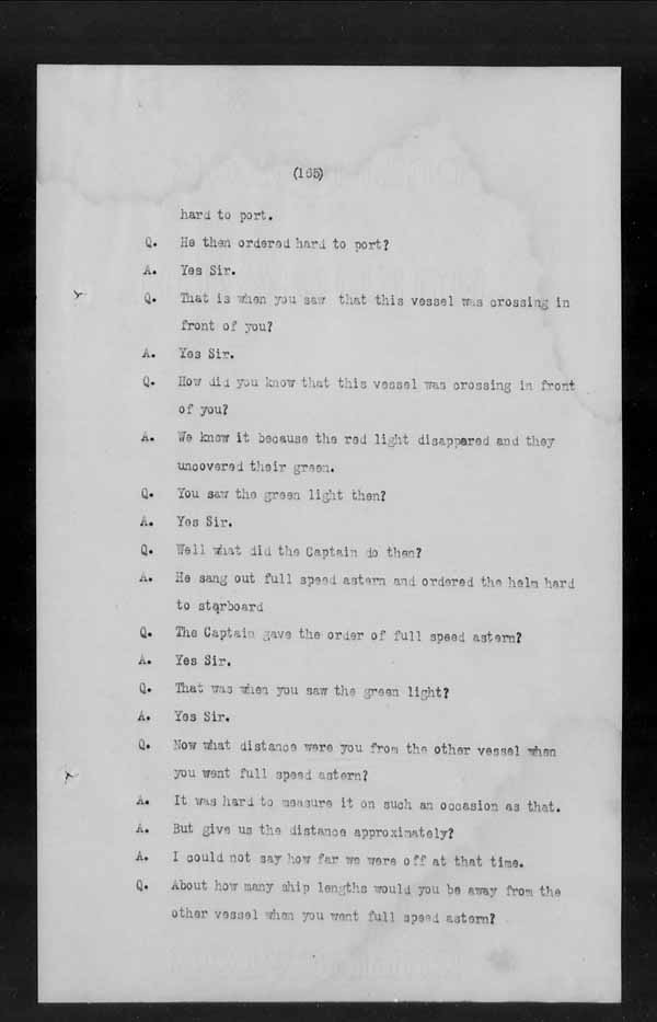 Wrecks, Casualties and Salvage - Formal Investigations - Collision Between S.S. GENERAL WOLFE and S.S. ARANMORE