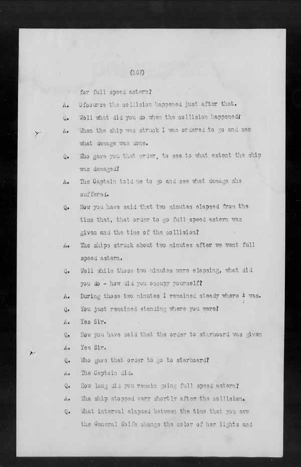 Wrecks, Casualties and Salvage - Formal Investigations - Collision Between S.S. GENERAL WOLFE and S.S. ARANMORE