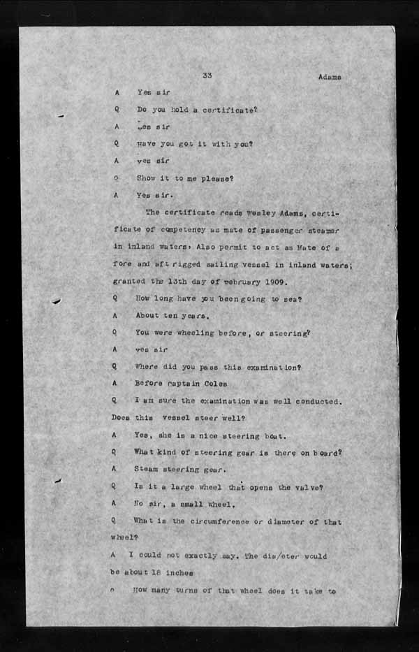 Wrecks, Casualties and Salvage - Formal Investigations - S.S. ATHABASKA