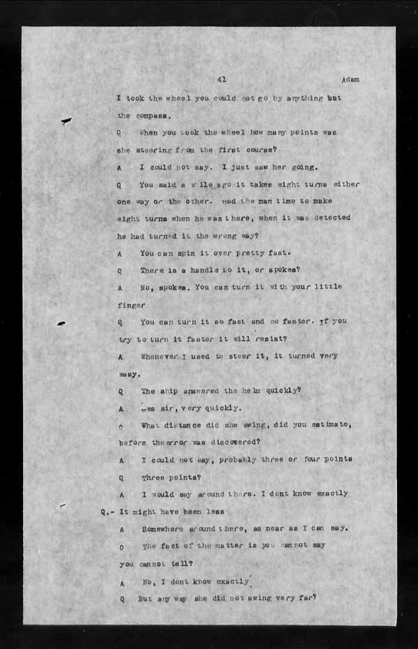 Wrecks, Casualties and Salvage - Formal Investigations - S.S. ATHABASKA