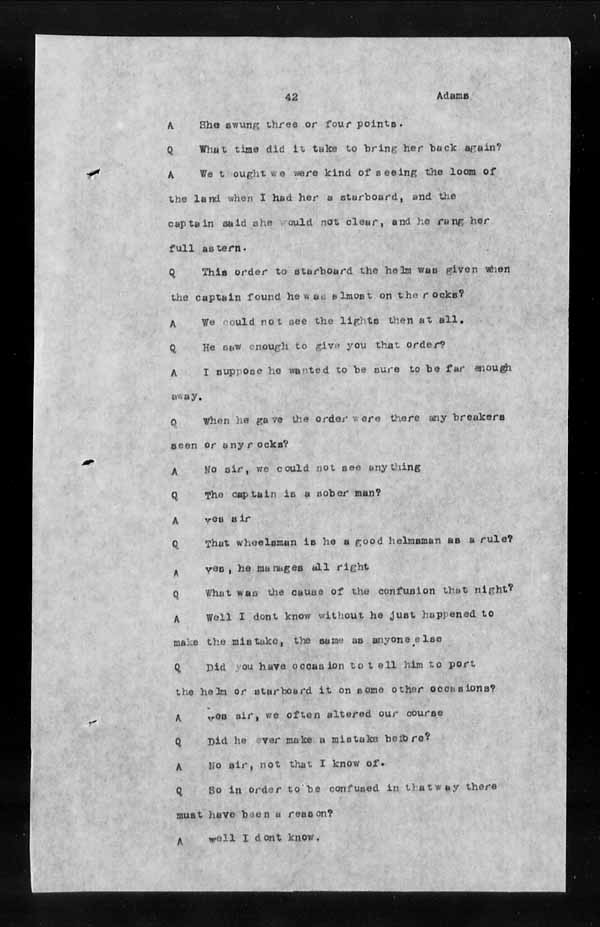 Wrecks, Casualties and Salvage - Formal Investigations - S.S. ATHABASKA
