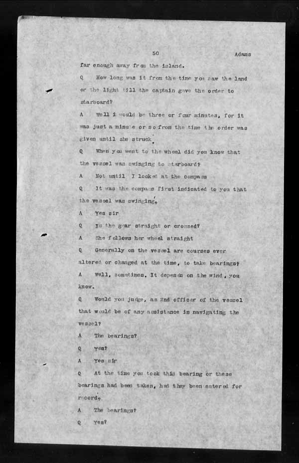Wrecks, Casualties and Salvage - Formal Investigations - S.S. ATHABASKA