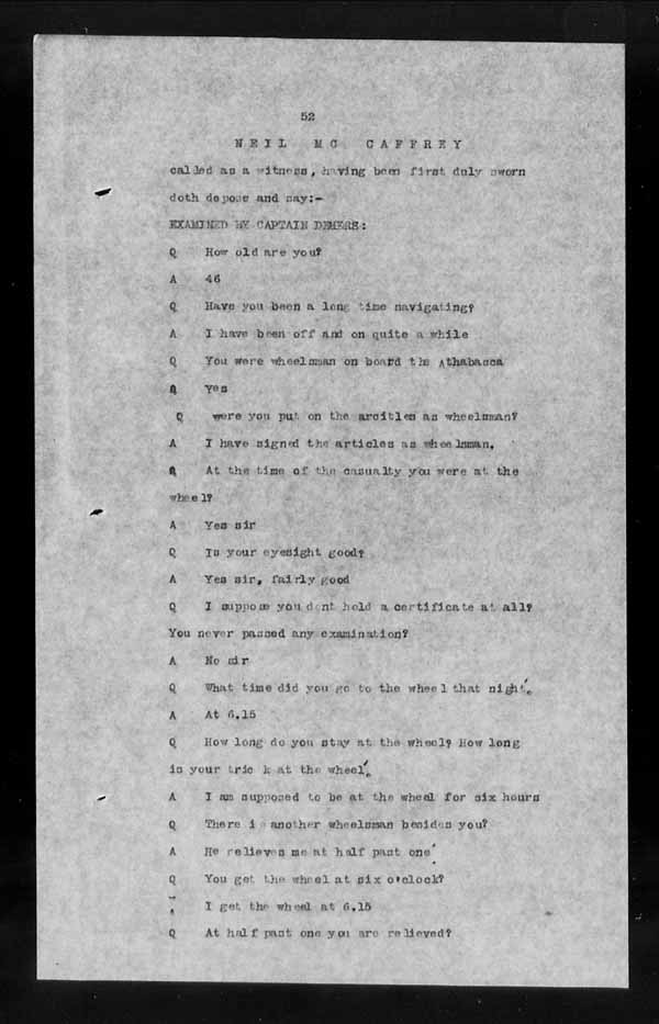 Wrecks, Casualties and Salvage - Formal Investigations - S.S. ATHABASKA