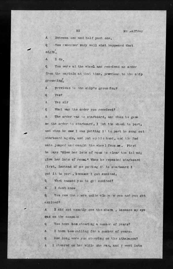 Wrecks, Casualties and Salvage - Formal Investigations - S.S. ATHABASKA