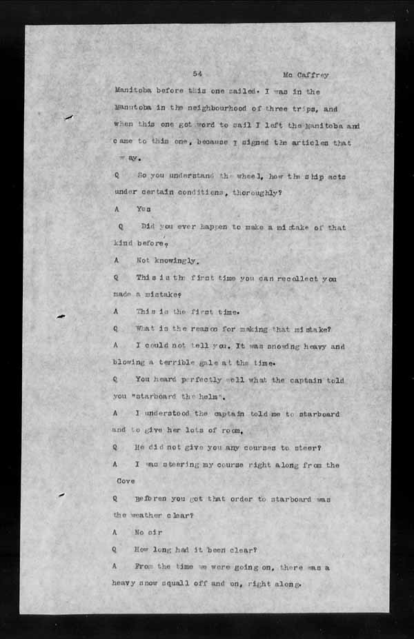 Wrecks, Casualties and Salvage - Formal Investigations - S.S. ATHABASKA