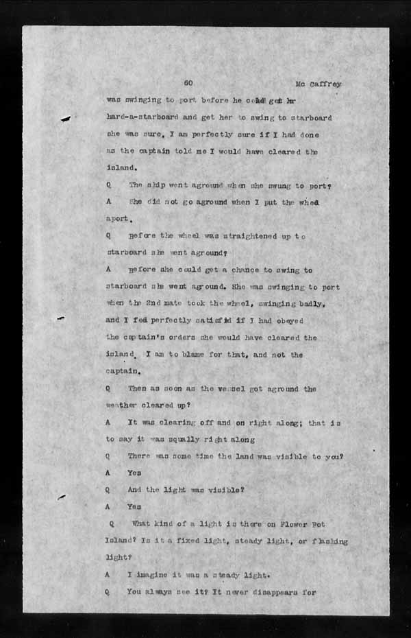 Wrecks, Casualties and Salvage - Formal Investigations - S.S. ATHABASKA