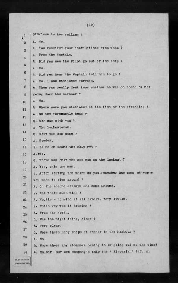 Wrecks, Casualties and Salvage - Formal Investigations - S.S. CORINTHIAN