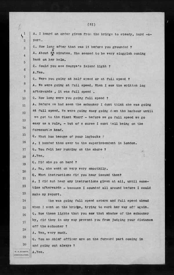 Wrecks, Casualties and Salvage - Formal Investigations - S.S. CORINTHIAN