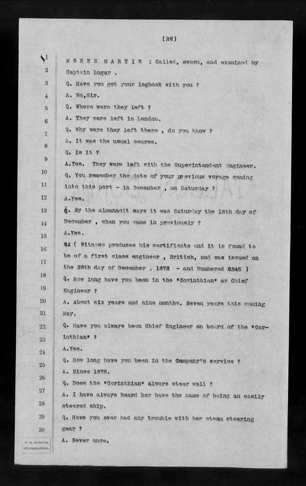Wrecks, Casualties and Salvage - Formal Investigations - S.S. CORINTHIAN
