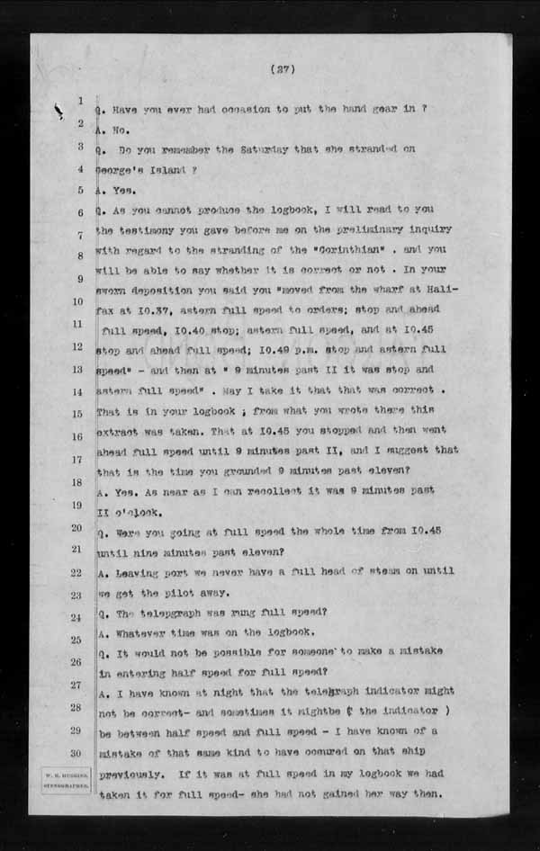 Wrecks, Casualties and Salvage - Formal Investigations - S.S. CORINTHIAN