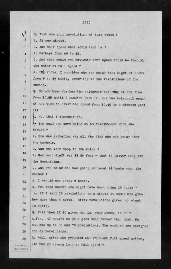 Wrecks, Casualties and Salvage - Formal Investigations - S.S. CORINTHIAN