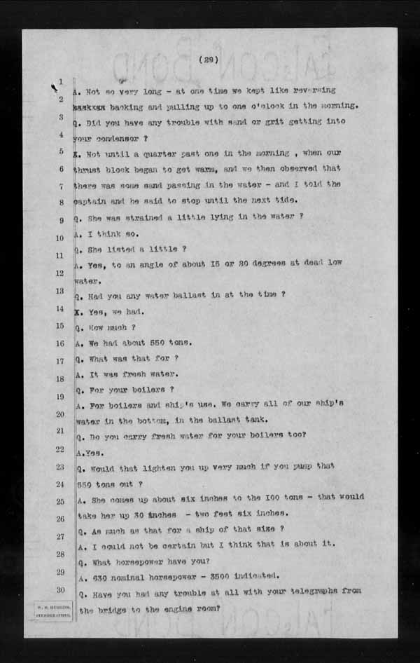 Wrecks, Casualties and Salvage - Formal Investigations - S.S. CORINTHIAN