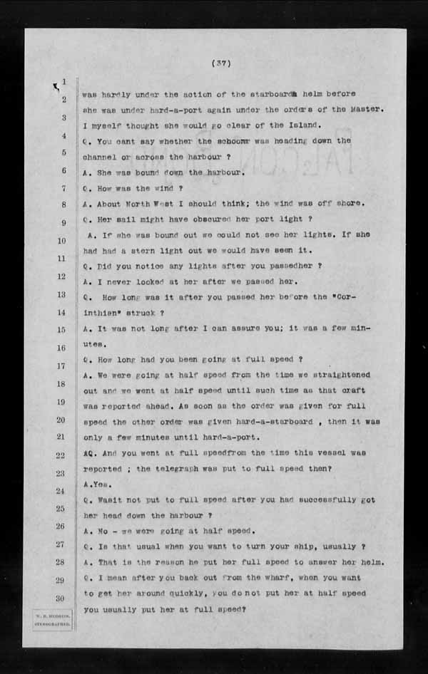 Wrecks, Casualties and Salvage - Formal Investigations - S.S. CORINTHIAN