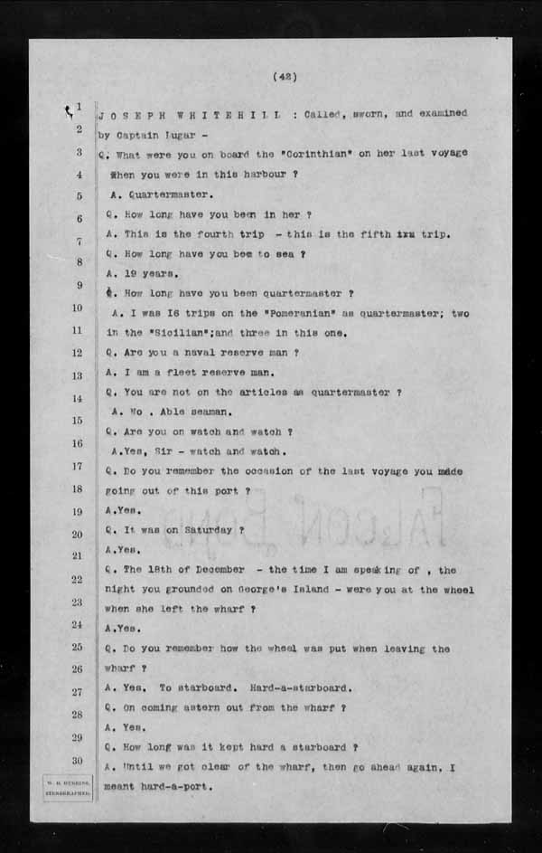 Wrecks, Casualties and Salvage - Formal Investigations - S.S. CORINTHIAN
