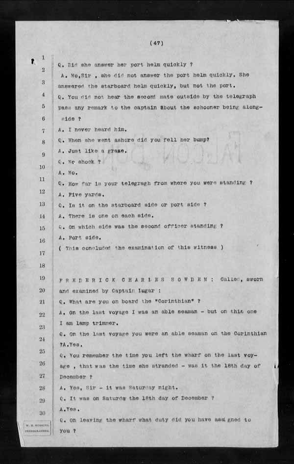 Wrecks, Casualties and Salvage - Formal Investigations - S.S. CORINTHIAN
