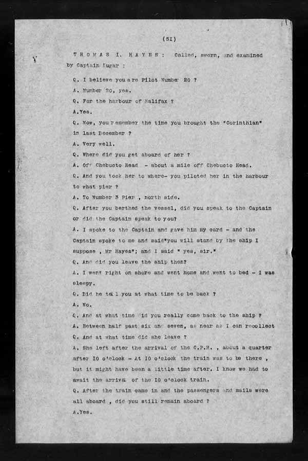 Wrecks, Casualties and Salvage - Formal Investigations - S.S. CORINTHIAN