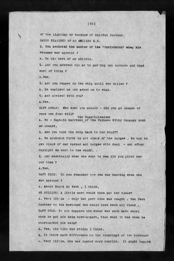 Wrecks, Casualties and Salvage - Formal Investigations - S.S. CORINTHIAN