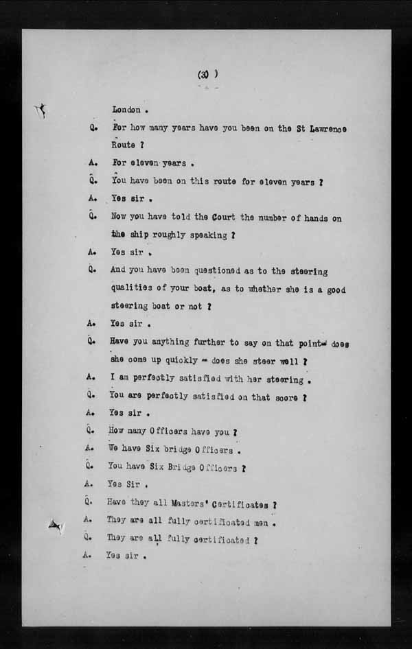 Wrecks, Casualties and Salvage - Formal Investigations - S.S. EMPRESS of IRELAND